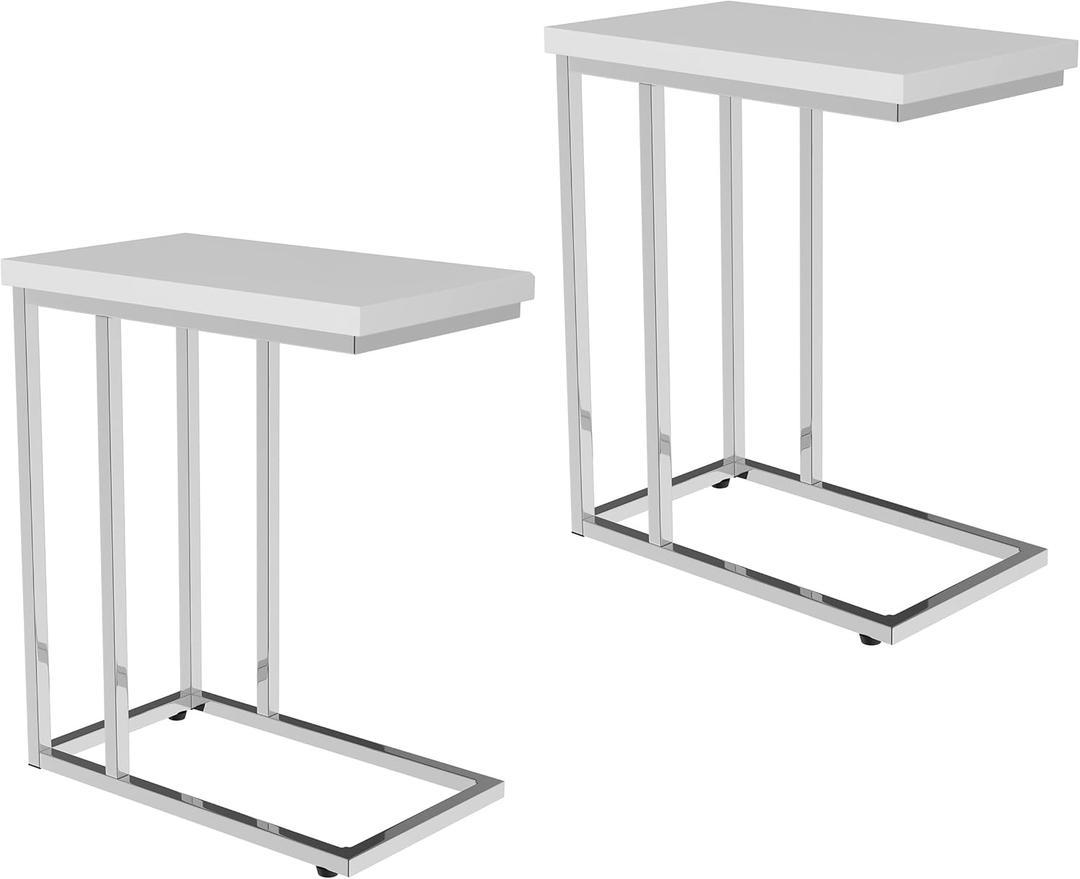 Lavish Home Sofa Side Table Set of 2  Modern C Shaped End Tables  Laptop Trays or Compact Bedside Nightstands  Space Saving Furniture (White)