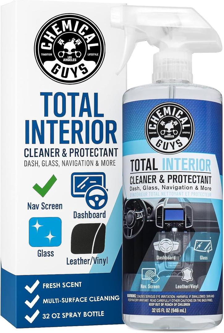 Chemical Guys Total Interior Cleaner and Protectant - Cleans and Protects Leather, Vinyl, Plastic, Rubber, Glass, and Fabric with Streak-Free Finish, Safe for Cars, Trucks, SUVs, and More - 32 oz (32 Fl Oz (Pack of 1))