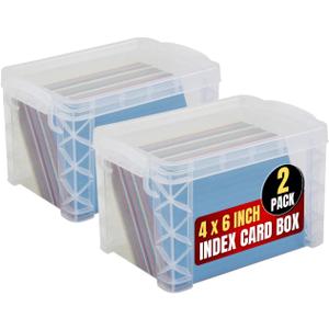 1InTheOffice Plastic Index Card Box 4x6, Index Card Storage Box, Clear, 500 Capacity, 2 Pack