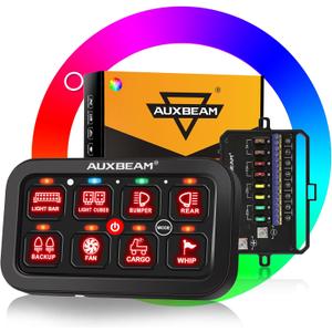 Auxbeam 8 Gang Switch Panel RA80 Auto-Dimmable RGB Switch Panel w/Momentary Toggle Pulsed, 12V-24V Automotive Aluminum Switch Panel for Truck Offroad Car Boat Waterproof (RGB (No APP))