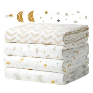 Momcozy Muslin Swaddle Blankets, 4-Pack Breathable and Skin-Friendly Receiving Blankets, Best Wishes Swaddle Blanket Shower Gifts & Baby Registry Essentials, Large 47"x47", Stellar Orbit