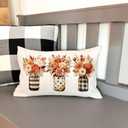 GTEXT Fall Pillow Cover 12x20 inch Autumn Bouquets Floral Stripes Dots Jar Throw Pillow Cover Autumn Decor Thanksgiving Outdoor Seasonal Decorative Pillowcase Farmhouse Decor for Sofa Bed Couch