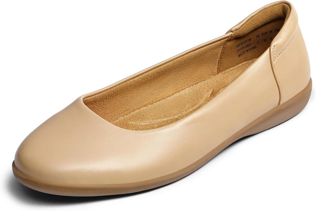 DREAM PAIRS Womens Comfortable Ballet Dressy Work Flats, Round Toe Slip on Office Shoes (7.5, Nude)