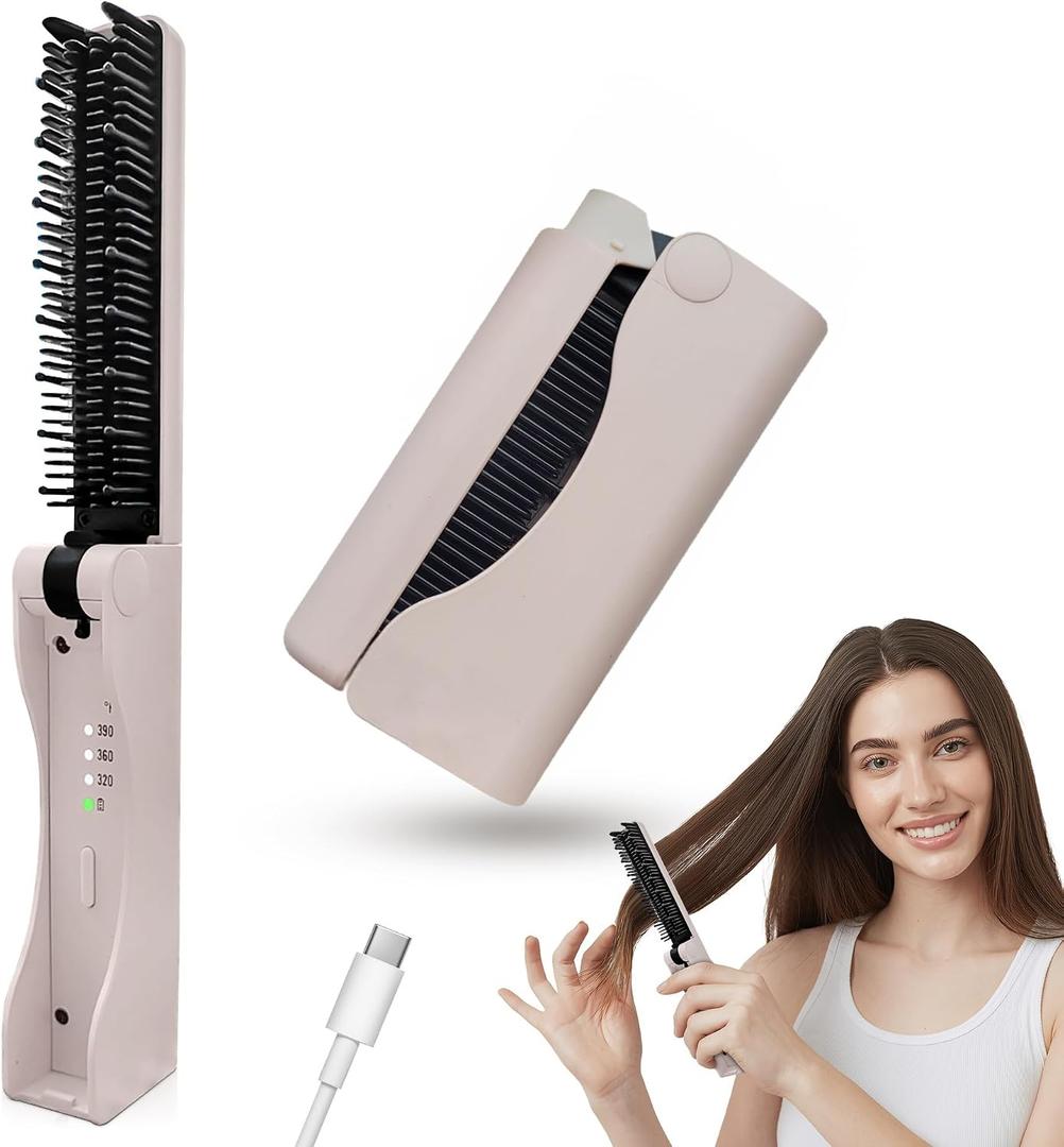 Cordless Hair Straightener Brush - Foldable - Travel Design