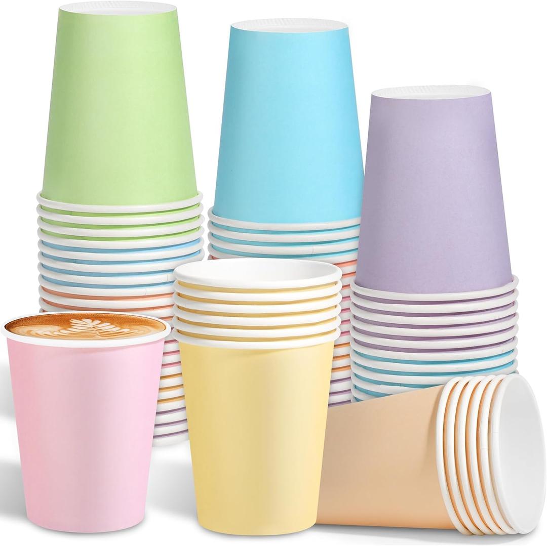 Kochorie 72 Pieces Pastel Rainbow Paper Cups 9 Oz Disposable Coffee Paper Cups Multicolor Party Cup Beverage Drinking Cup for Wedding, Birthday, Holiday Party, DIY, and Picnic