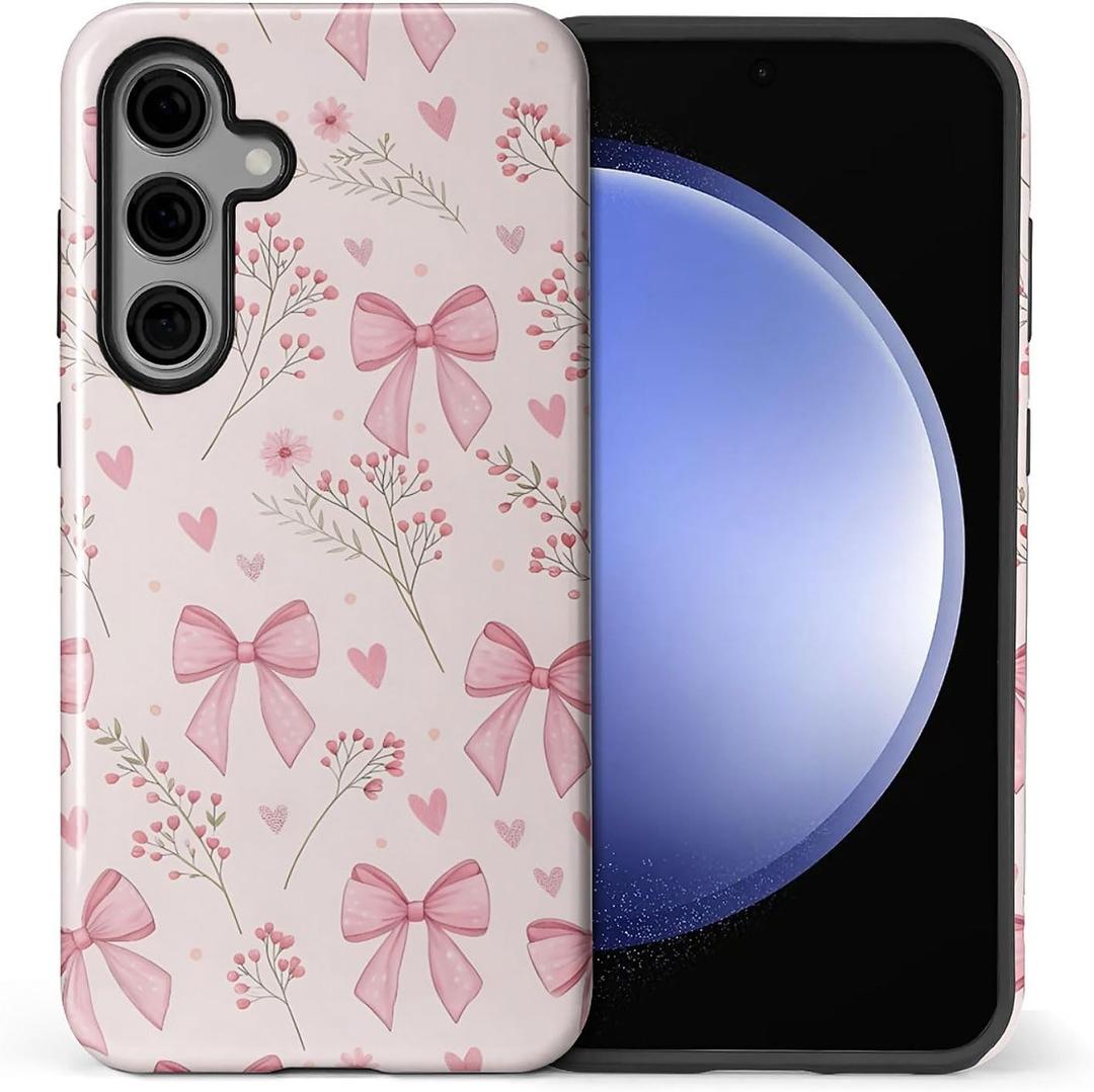 for Samsung Galaxy S23 Case,Featuring A Mixed Two-Layer Protective Hard Shell Design with Bright Patterns,Pink Bow Tie.