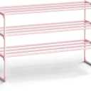 SONGMICS Shoe Rack, 3-Tier Shoe Organizer, Metal Storage Shelf, Upright or Upside Down, for 16-20 Pairs, Stackable, for Entryway, 11.8 x 36.2 x 21.7 Inches, Jelly Pink ULSA303S01