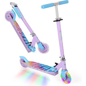 Scooters for Kids with Light-Up Wheels, Stem and Deck, Lightweight Foldable, 3 Adjustable Height Scooters for Kids 8-12, purple