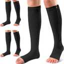 Ailaka 3 Pairs Compression Socks with Zipper, 15-20 mmHg Medical Knee High Compression Socks for Men Women, Open Toe Socks for Varicose Veins, Edema, Recovery (Black)