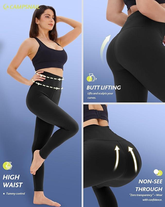 CAMPSNAIL 1 Pack Leggings for Women - High Waisted Tummy Control Yoga Pants for Workout Gym Black Leggings Plus Size Dance, Size S/M