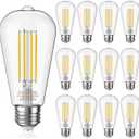 Edison Light Bulbs 8W, 80W Equivalent Dimmable Vintage LED Light Bulbs, 800LM E26 Medium Base Soft White 2700K LED Bulb, ST19 90+ CRI LED Bulb, Clear Glass,12 Pack