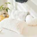 White Furry Pillow Covers, Fuzzy Fluffy Plush Shaggy Faux Fur Pillow Cases for Bedroom décor, Soft White Pillow Covers 25"x16", Decorative Set of 2