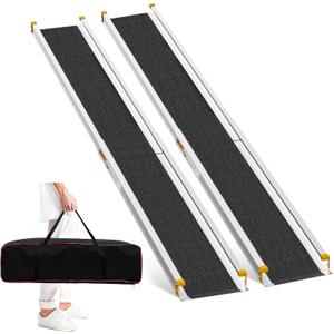 8FT Adjustable Wheelchair Ramp Telescoping Ramps for Wheelchairs Portable Wheelchair Ramps for Steps Home Threshold Doorways with Storage Bag 600 LBS Capacity Aluminum Ramps 96" L x 7.5" W (2 Pack)