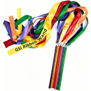GSi Multicolor Ribbon Wands & Rings for Kids - Pack of 6 Dance Streamers with 9" Stick, 1m Ribbons, Gymnastics & Party Use