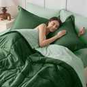 JOLLYVOGUE Full Comforter Set, Ultra-Soft Bed in a Bag Full Size 7 Pieces, Oeko-TEX Certified Bedding Set with Down Alternative Comforter, Sheets, Pillowcases & Shams, Dark Green & Light Green (FULL(86"*82"))