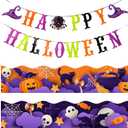 Fuutreo 68.9 ft Halloween Bulletin Board Border Decoration Happy Halloween Banner Pumpkin Ghost Skeleton Bat Wavy Curled Trim Bulletin Board Stickers for School Classroom Home Office Wall Party Decor