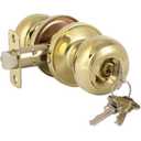 HOSOM Door Knob with Lock and Key, Polished Brass Keyed Entry Door Knob, Exterior and Interior Door Lock for Front Door, Entry Door Handle for Bedroom and Bathroom, Gold
