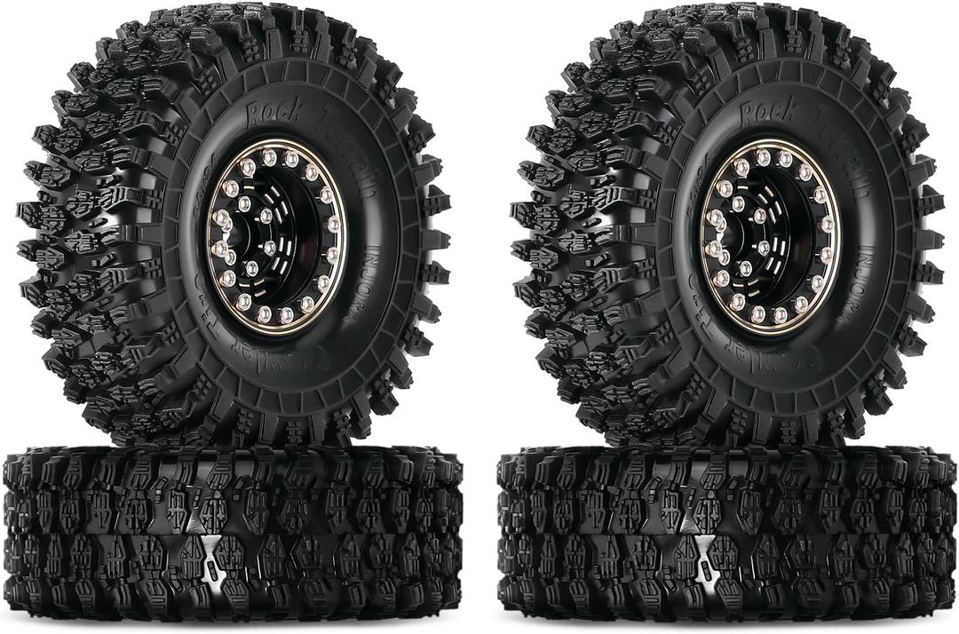 INJORA 1.0 Brass Beadlock Tires Set 4PCS Tires for 1/18 TRX4M 1/24 RC Crawler Car Axial SCX24 FMS FCX24 Gladiator Bronco C10 JLU Deadbolt B17 Upgrade (W1005-T1011)