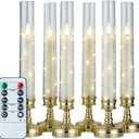 6 PCS Flameless Candles with Timer, Flickering Flameless LED Pillar Candles for Romantic Ambiance with Embedded Star String, Acrylic Battery Perated Fake Candles for Home Decoration (Gold)
