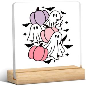 Halloween Pumpkin Ghost Decor Decorations for Home Office Kitchen Pumpkin Ghost Acrylic Sign Desk Decor Gifts for Women