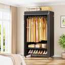 ULIFHOME H5C Clothes Rack with Cover, Portable Closet for Hanging Clothes, Covered Clothing Racks Heavy Duty, Garment Racks with Shelves, Max Load 360LBS, Black Closet Rack with Black Cover