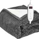 Tefici Heated Electric Blanket Full Size 72"x84" 6 Levels Over-Heat Protection Fast Heating 1/3/6/9 Hours Auto-Off,Heating Blanket Full Size,Soft Flannel to Sherpa ETL&FCC Certified Grey