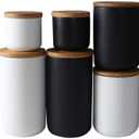 jessie Ceramic Storage Containers with Airtight Seal Bamboo Lids Kitchen Canisters for Tea Spice Seasoning Sugar Coffee (black, 260ml/9 oz)