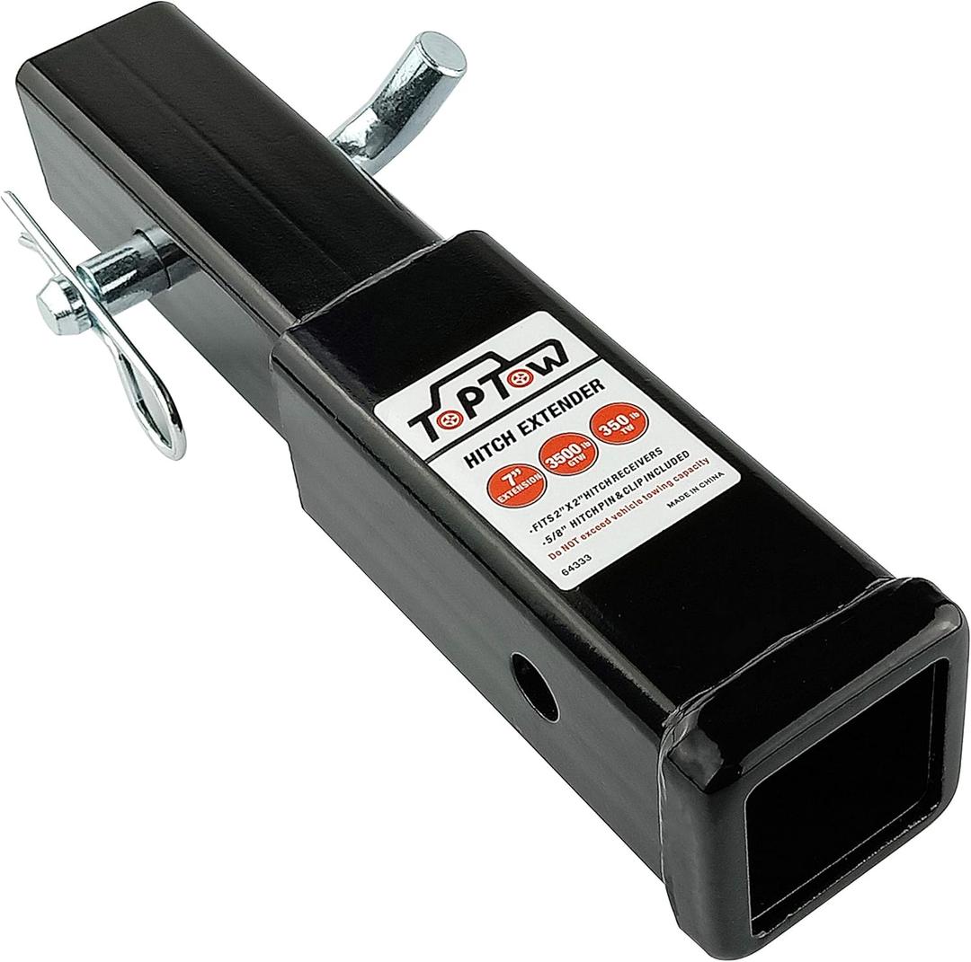 TOPTOW Hitch Extender, Fits for 2 inch Receiver, 7 inch Extension Length, with 5/8 inch Hitch Pin (black)