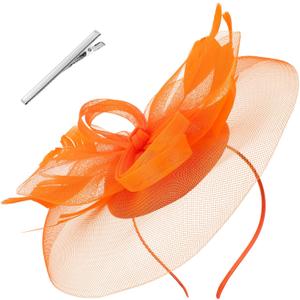 ABOOFAN Flower Headband Fascinator for Women Lightweight Mesh Hat Elegant Hair Accessory for Tea Party Wedding Banquet (Orange)