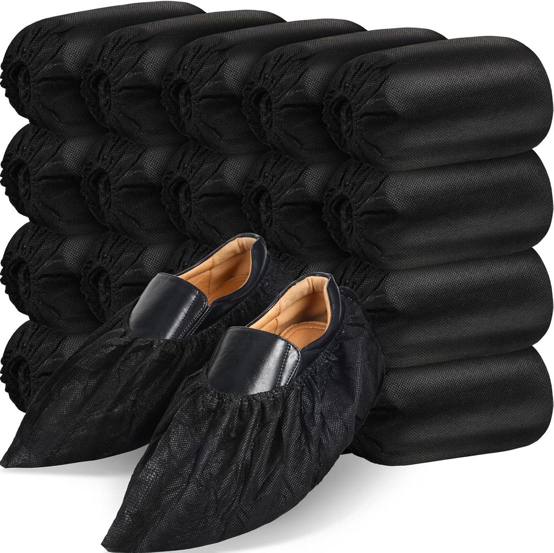 200 Pack Disposable Shoe Covers Black Disposable Boot and Shoe Booties Covers Waterproof Slip Resistant Booties Coverings(Extra Large)
