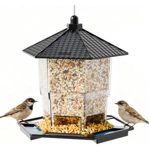 Yieach Hanging Bird Feeder for Outdoors,Large Hopper Squirrel Proof Birdfeeder for Cedar,Red,Cardinal,Blue Jay and Wild Birds,Easy to Feel Birdhouse & Bird Seed Feeder & Gazebo for Outside,Tree,Black