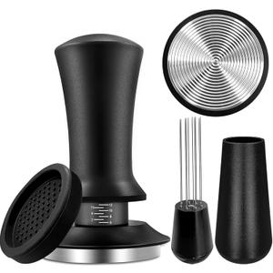 Espresso Hand Tamper 51mm, Coffee Tamper with WDT Tool Calibrated Spring Loaded, Hand Tampers with Silicone Mat, 100% Flat Stainless Steel Base Tamper for Espresso Coffee Machine (Black1)