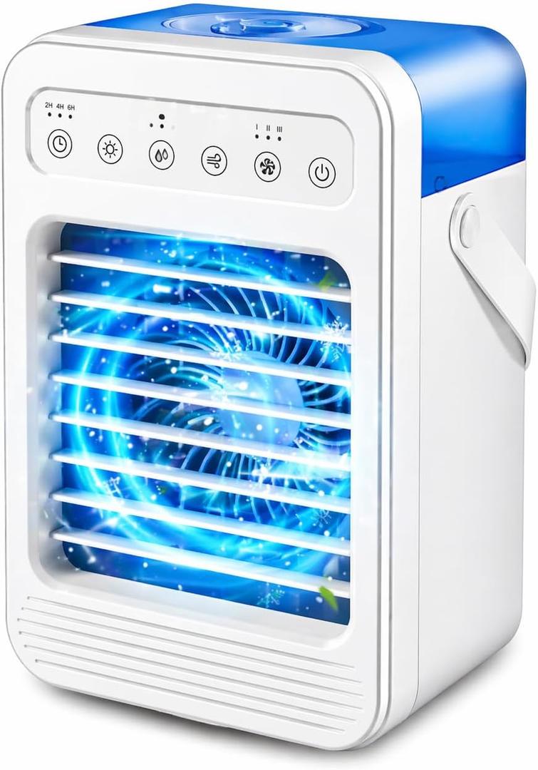 Portable Air Conditioners, Mini Air Conditioner Personal Evaporative Air Cooler with 4 Speeds 7 Colors, 600ML Portable Ac Unit Fan 2 Cool Mist Cooling Fan for Room Office Car
