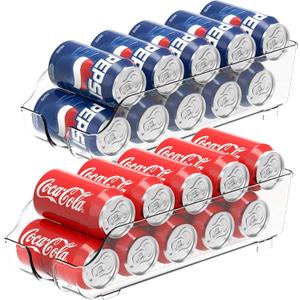 Simple Houseware Soda Can Organizer and Dispenser for Refrigerator / Pantry, Clear, Set of 2