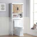 Spirich Over The Toilet Storage Cabinet, Farmhouse Over Toilet Bathroom Organizer with Wood Grain Barn Doors and Adjustable Shelves, White