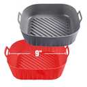 Silicone Liners Square for Air Fryer, 2 Pcs Non-stick Food-grade Reusable Basket Silicone Pot Baking Tray Airfryer Accessories, Top Size 9 inches, Bottom Size 8 inches