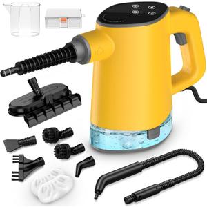 Steam Cleaner, Adjustable Handheld Steam Cleaner for Home, 10s Fast Heat-Up & 450mL Tank, Multi-Surface Portable Steamer for Cleaning Floor/Grout/Car/Kitchen & Bathroom Yellow