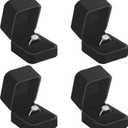 LETURE 4 Pieces Velvet Ring Gift Boxes Set, Earring Pendant Jewelry Case, Jewellry Display Box for Wedding, Engagement,Proposal, Birthday and Anniversary (4pcs Black)