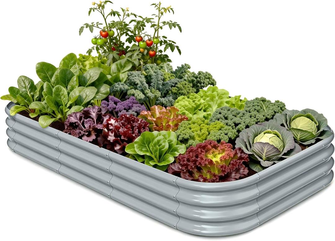 Galvanized Raised Garden Bed 8x4x1 ft, 12" Tall Metal Planter Box for Outdoor Plants, Modular Raised Flower Bed with Rust Resistant Coating for Kitchen Garden, Patio or Backyard -Brooklyn Grey
