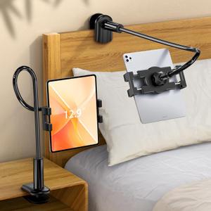Tablet Stand, Kindle Holder for Reading in Bed, [Flexible Long Arm Gooseneck] [Anti-Slip] [Hands Free]Phone Holder for Bed Desk, i pad Stand for Fire/i pad/iPhone/Switch/Tablet Devices (4.7''-12.9'') (Black)