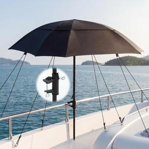 Umbrella Boat Covers with Stand Clamp Ropes 53 Inch Standing Canopy 360°adjustable Portable Deck Rail Mounted Umbrella for Boat Covers Outdoor Beach Sunshade Fishing, Black, 53 inches diameter, 67 inches length