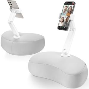 Pillow Phone Holder for Bed, 360 Bed Phone Holder Laying Down, Hands-Free iPhone Stand for Bed/Sofa/Lap, Compatible w/ 4.7"-7.0" Cell Phones, Flexible Dual Arm with Microbead Cushion (Grey)