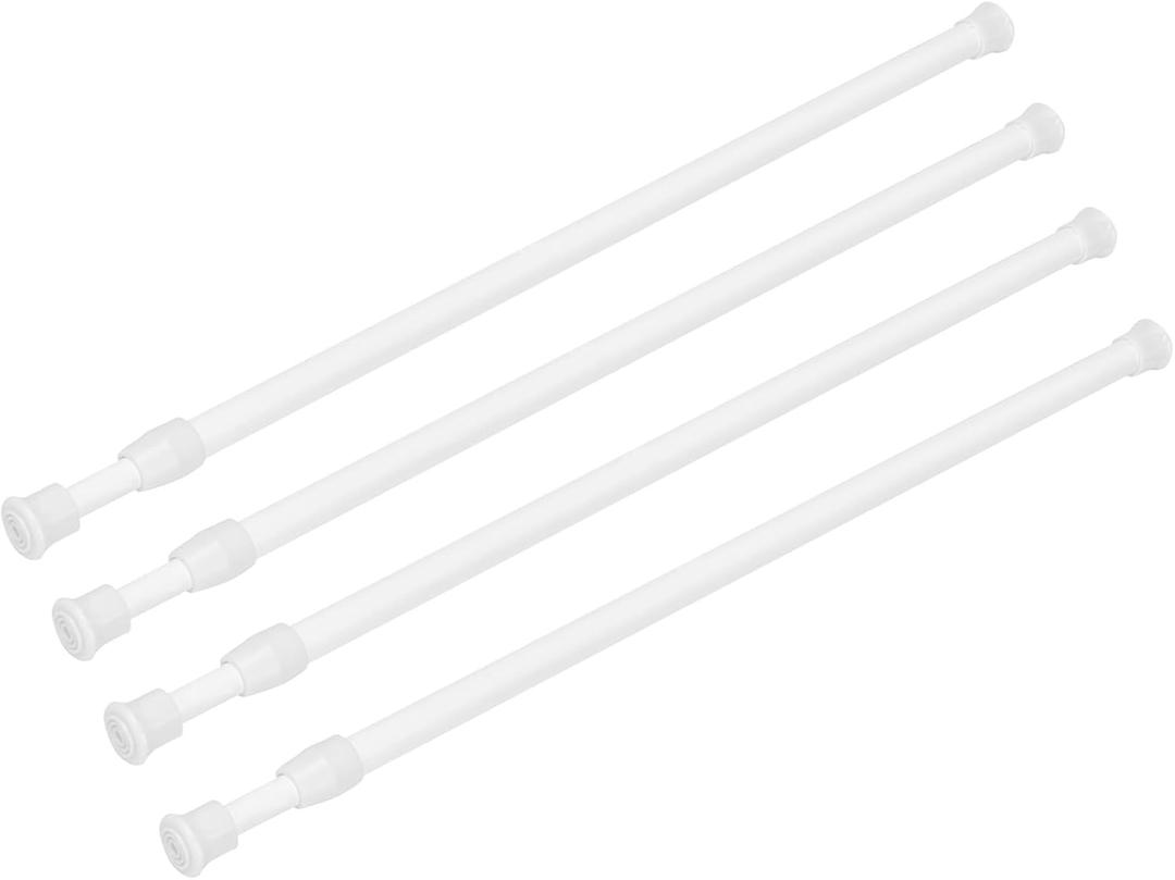 4 Pack Tension Curtain Rod 28-48 Inch, Small Short Adjustable Extendable Spring Loaded Rods for Windows Cabinet Blinds Closet Bedroom Kitchen Bathroom Door No Drilling White