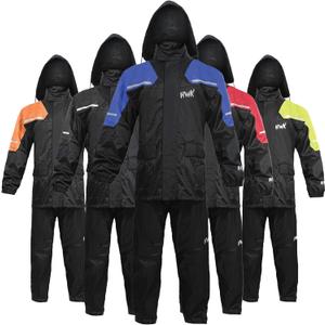 HWK Motorcycle Rain Suit for Men and Women, Two-Piece Waterproof Motorcycle Rain Gear with Reflective Jacket and Pants, All-Season Weatherproof Protection for Riding, Blue, Large