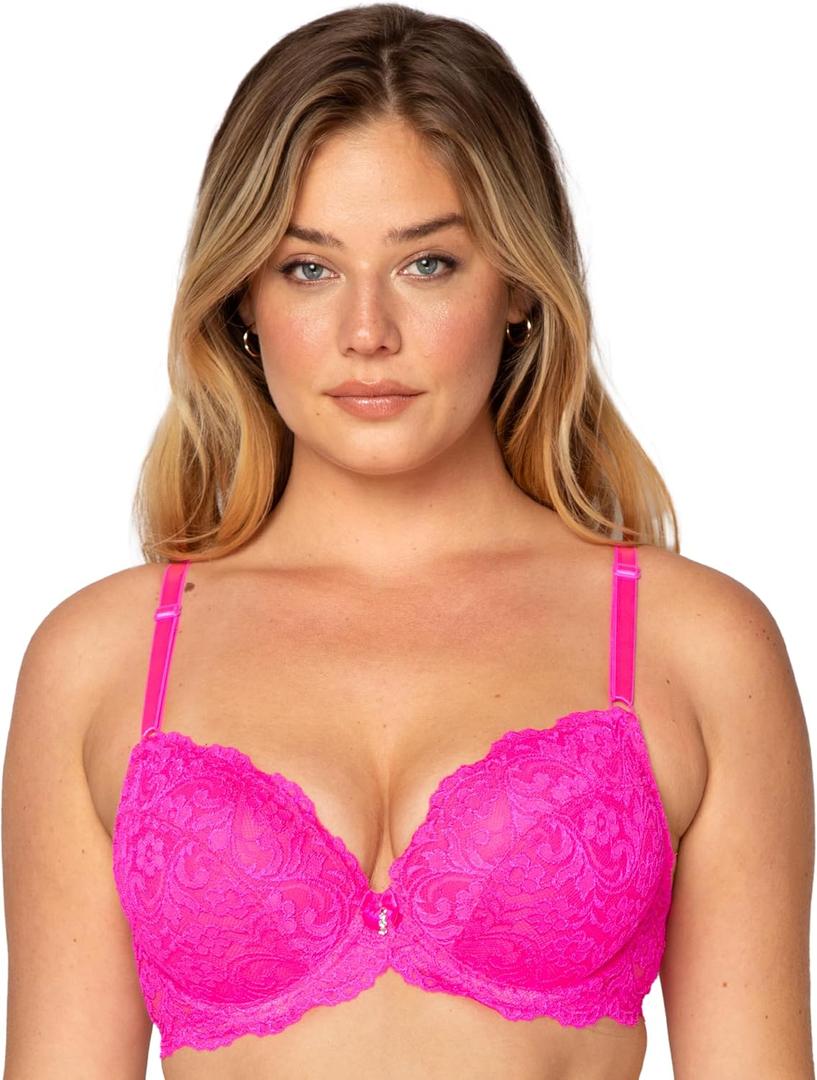 Smart & Sexy Women's Signature Lace Push-up Bra - Perfect for Seeking Effortless Style and Comfort, Size 38DD (Pink)