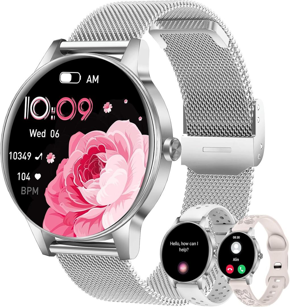 Smart Watch for Women(Answer/Make Calls), 1.27" HD Screen Fitness Tracker with Heart Rate/Sleep Monitor, 130+ Sport Modes IP68 Waterproof Activity Tracking, Smartwatch for Android iPhone, Silver