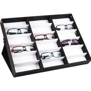 18-Slot Sunglasses Organizer Storage Multiple Eyeglasses Holder Display Case/Tray, Polyester Silk Lined & Snap Closure