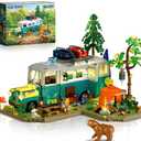 Wilderness Bus Building Set with Light, 1392PCS Camping Building Toy Kit with Removable Bus, Animals and Rich Accessories, Creative Home Decor & Display, Xmas Birthday Gifts for Adults Teens