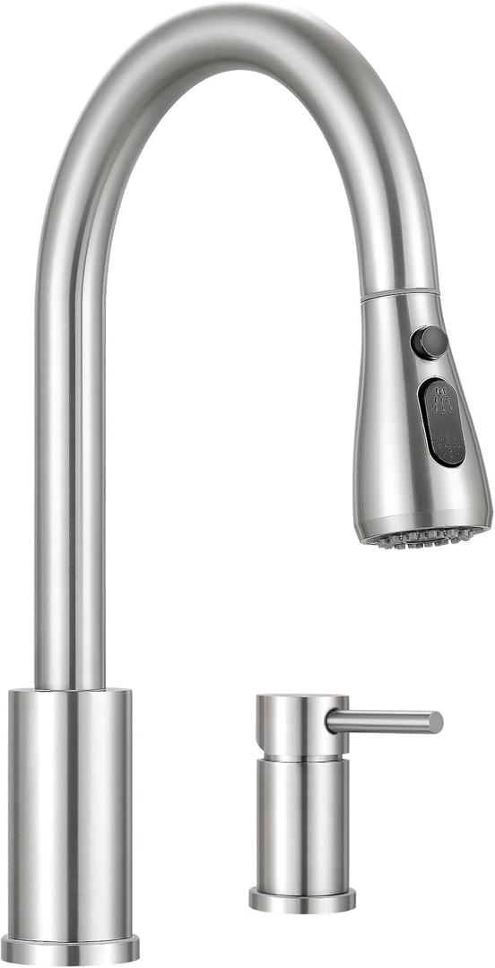 Pull-Down Kitchen Faucet for 2-Hole Sink,Single Handle Sink Faucet,with 3 Spray Modes and Separate Handle,Brushed Nickel