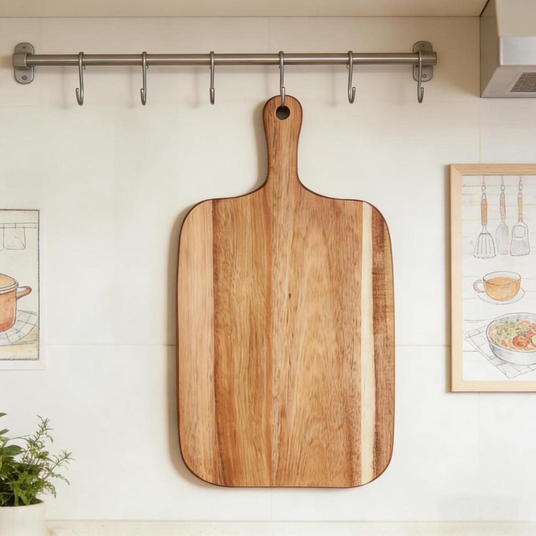 Small Acacia Wood Cutting Board for Kitchen (14'' x 7.8''), Wooden Cutting Board with Handle, Charcuterie Board, Cheese Board, Decorative Wooden Serving Board (1, Acacia Wood Color, 14"L x 7.8"W)